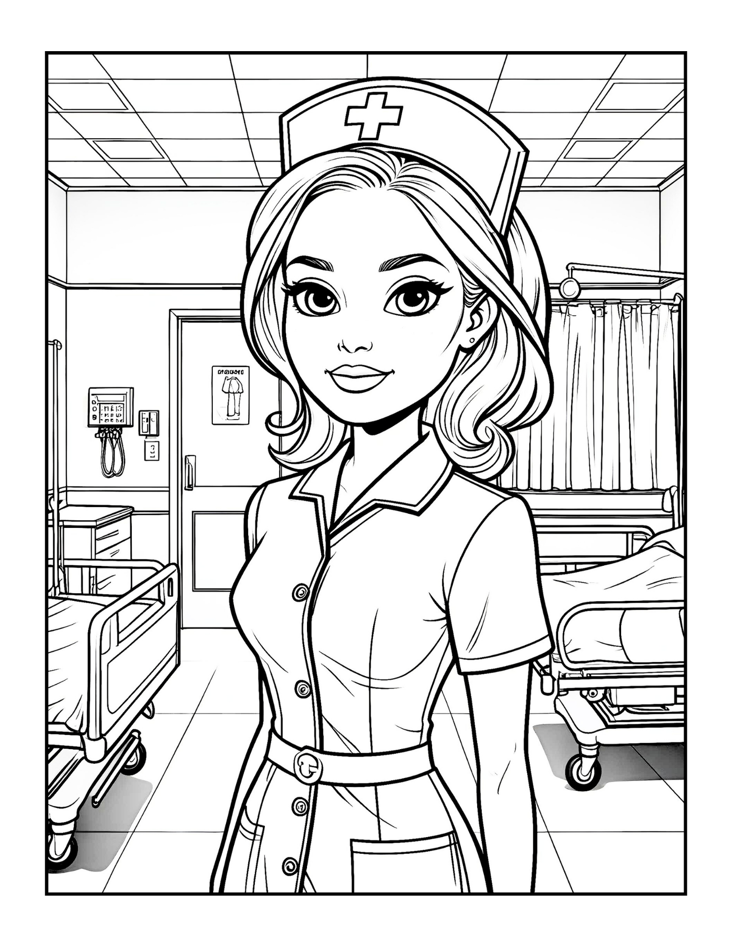 Nurse Coloring Book Gift for Adults Men Women Kids Young Boys Girls Teens 50 Pages Single Sided Hospital Nurse Coloring Activity Book