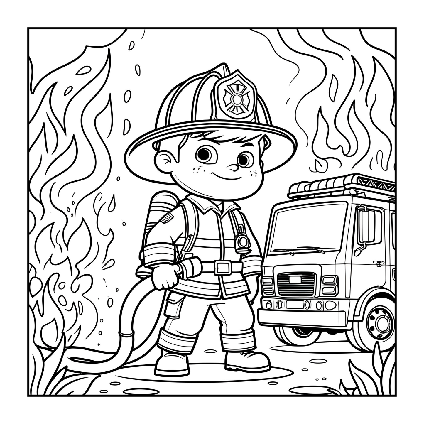 Cool Firefighter Coloring Book Gift for Adults Men Women Kids Boys Girls Teens 50 Pages Single Sided Fire Truck Fireman Firewoman Coloring