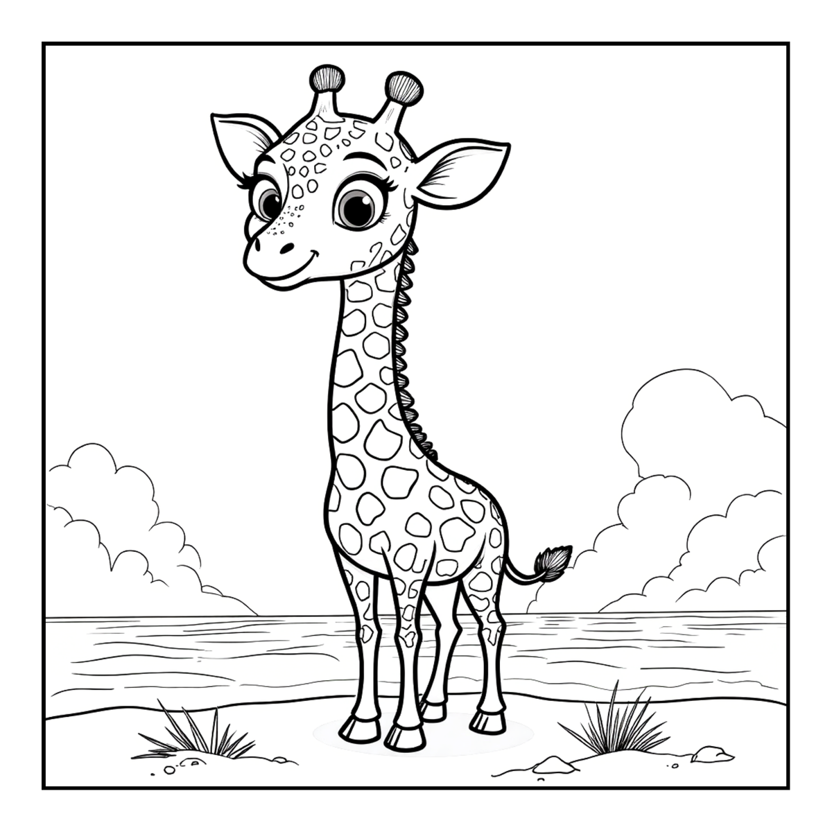 Cute Cozy Funny Giraffe Animal Coloring Book Gift for Adults Kids Boys Girls Teens: Single Sided Bold and Easy Little Giraffe Coloring Book