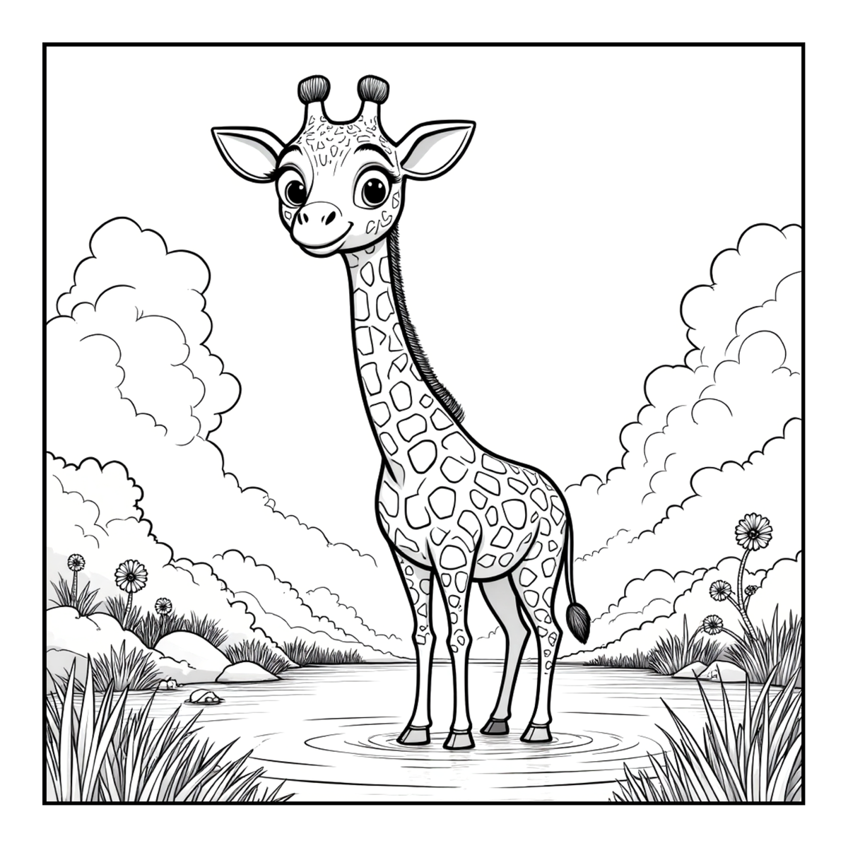 Cute Cozy Funny Giraffe Animal Coloring Book Gift for Adults Kids Boys Girls Teens: Single Sided Bold and Easy Little Giraffe Coloring Book