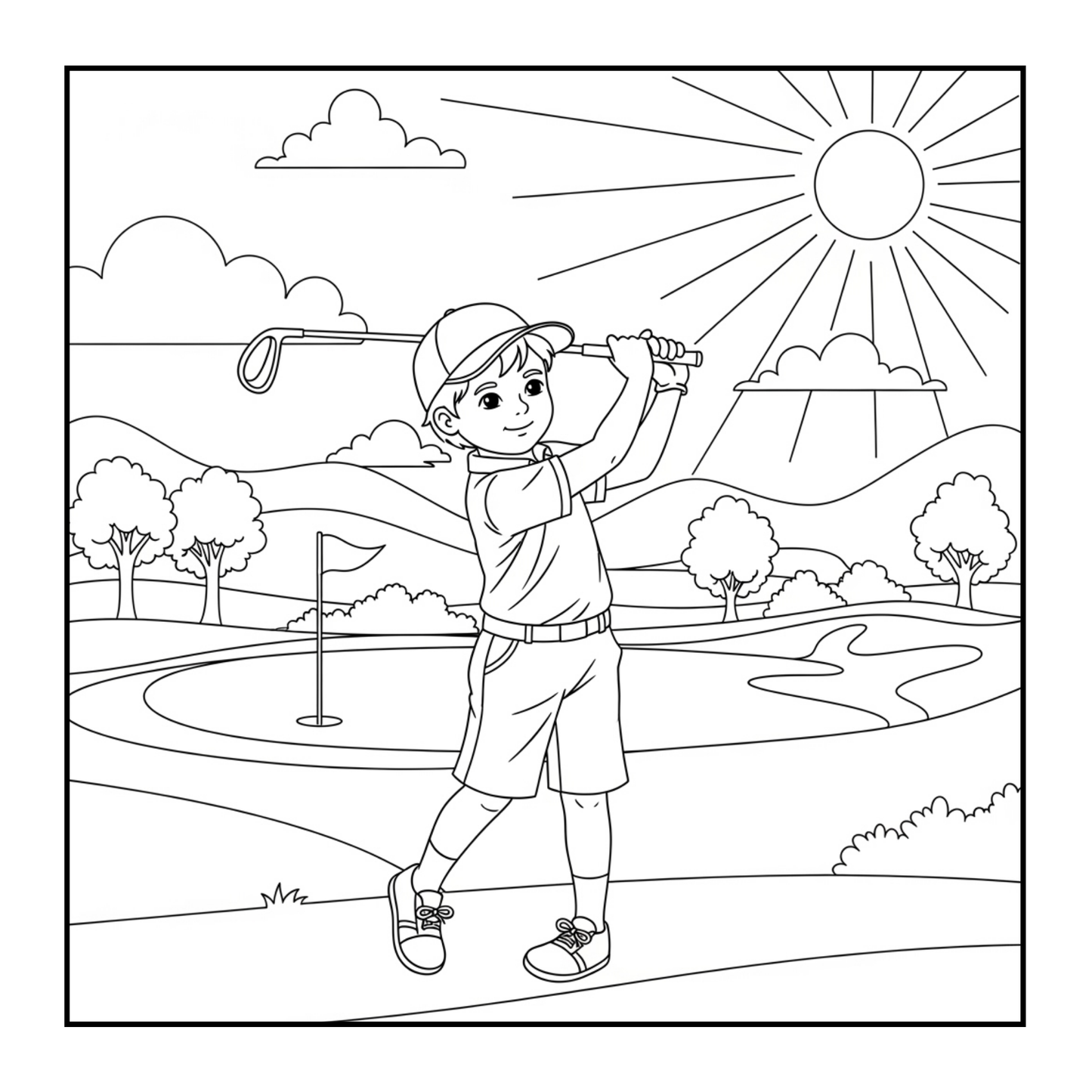 Golf Player Golfer Coloring Book for Adults Men Women Kids Boys Girls Teens Youth Single Sided Golfing Coloring Activity Book for Children
