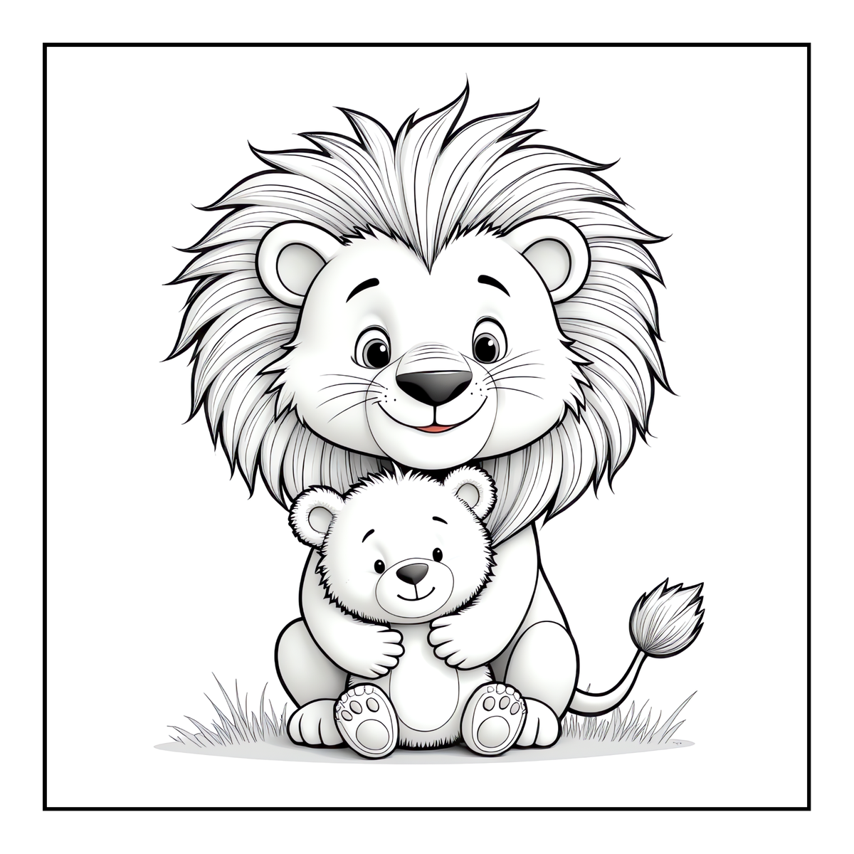 Cute Cozy Funny Lion Animal Coloring Book Gift for Adults Kids Boys Girls Teens: Single Sided Bold and Easy Cool Lion Themed Coloring Book