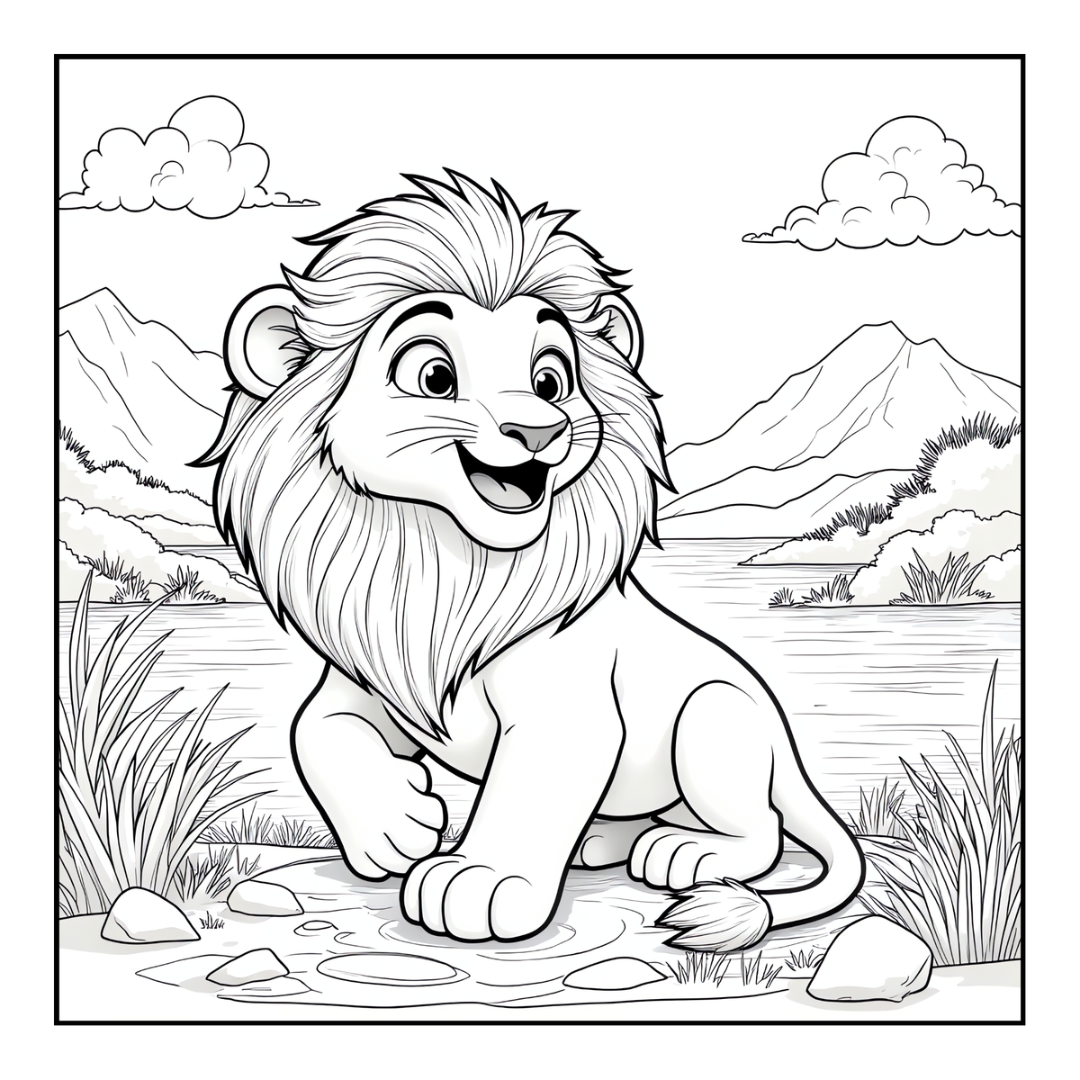 Cute Cozy Funny Lion Animal Coloring Book Gift for Adults Kids Boys Girls Teens: Single Sided Bold and Easy Cool Lion Themed Coloring Book