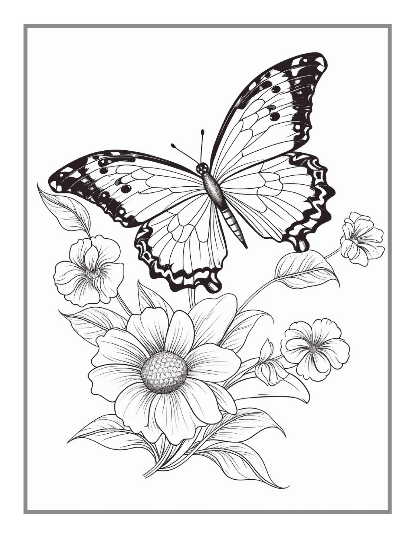 50 Pages Cute Butterfly and Flower Coloring Book Holiday Birthday Gift Present for Adults Kids Men Women Boys Girls Teens Butterfly Lover