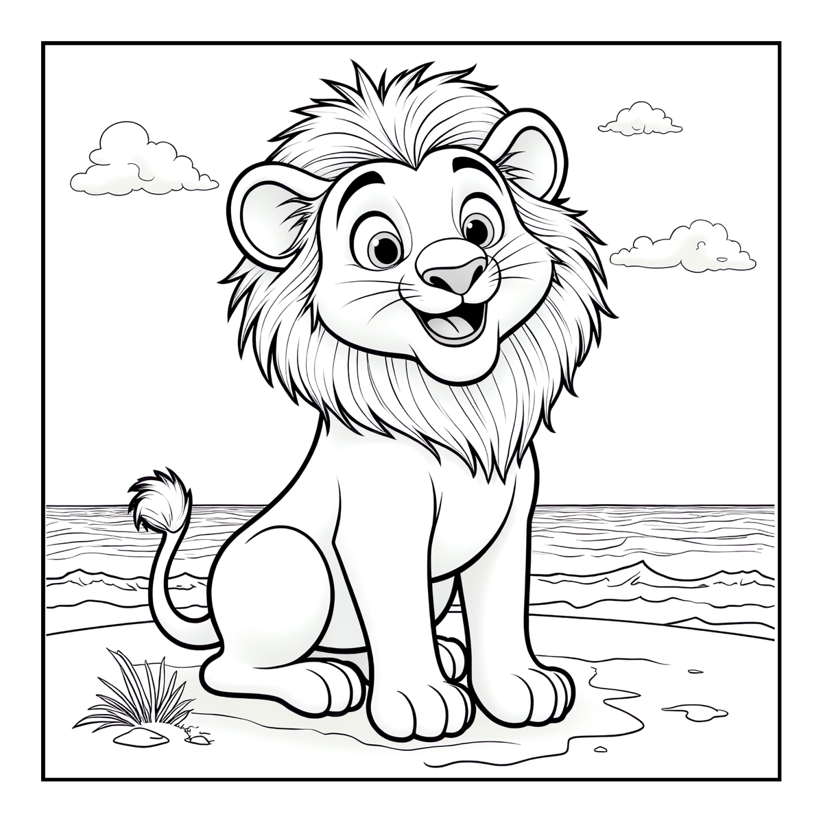 Cute Cozy Funny Lion Animal Coloring Book Gift for Adults Kids Boys Girls Teens: Single Sided Bold and Easy Cool Lion Themed Coloring Book