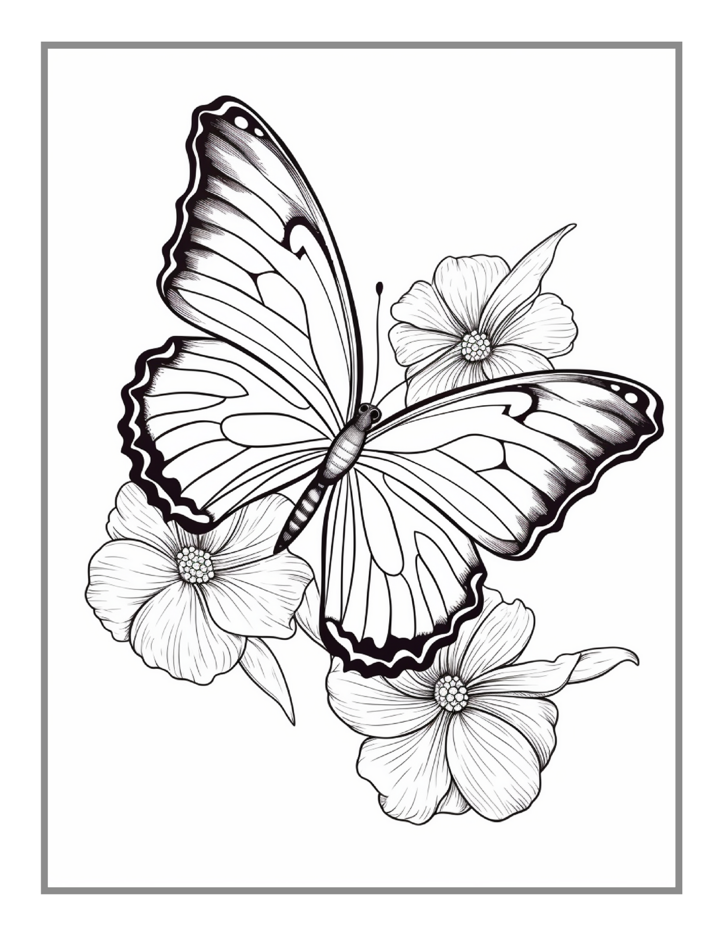 Cute Butterfly and Flower Coloring Book Holiday Birthday Gift Present for Adults Kids Men Women Boys Girls Teens 50 Pages Butterfly Floral