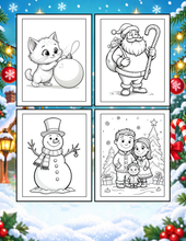 Load image into Gallery viewer, Cozy Christmas Coloring Book for Kids Adults: 25 Bold Easy Single Sided Holiday Coloring Pages with Cute Kitten Santa Snowman Designs
