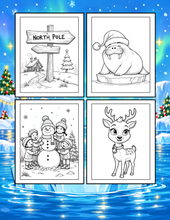 Load image into Gallery viewer, Cozy Christmas Coloring Book for Kids Adults: 25 Bold Easy Single Sided Holiday Coloring Pages with Cute Kitten Santa Snowman Designs
