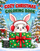 Load image into Gallery viewer, Cozy Christmas Coloring Book for Kids Adults: 25 Bold Easy Single Sided Holiday Coloring Pages with Cute Kitten Santa Snowman Designs
