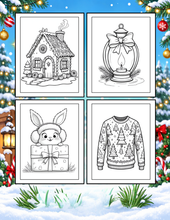 Load image into Gallery viewer, Cozy Christmas Coloring Book for Kids Adults: 25 Bold Easy Single Sided Holiday Coloring Pages with Cute Kitten Santa Snowman Designs
