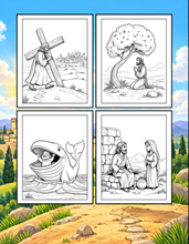 Load image into Gallery viewer, Christian Coloring Book for Adults Kids Boys Girls Teens, Bold and Easy Bible Story Designs, Single Sided Jesus Faith Devotional Gift
