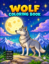 Load image into Gallery viewer, Cute Wolf Coloring Book for Kids and Adults, Bold and Easy Printed Coloring Book, 25 Single-Sided Wolf Designs, Animal Gift for All Ages
