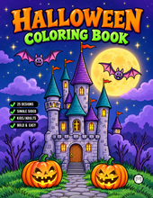 Load image into Gallery viewer, Halloween Coloring Book for Adults Kids, Printed Physical Book, 25 Bold Easy Spooky Designs, Single-Sided Pages, Perfect Halloween Gift
