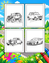 Load image into Gallery viewer, Printed Car Coloring Book for Kids Adults 25 Easy Vehicle Designs Physical Auto Activity Book Single Sided Pages Race Cars Off Road
