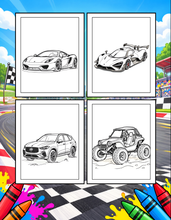 Load image into Gallery viewer, Printed Car Coloring Book for Kids Adults 25 Easy Vehicle Designs Physical Auto Activity Book Single Sided Pages Race Cars Off Road
