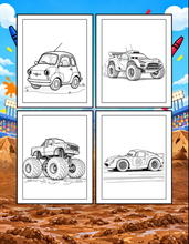 Load image into Gallery viewer, Printed Car Coloring Book for Kids Adults 25 Easy Vehicle Designs Physical Auto Activity Book Single Sided Pages Race Cars Off Road
