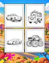 Load image into Gallery viewer, Printed Car Coloring Book for Kids Adults 25 Easy Vehicle Designs Physical Auto Activity Book Single Sided Pages Race Cars Off Road
