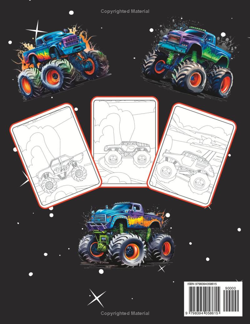 Monster Truck Coloring Book 30 Pages Truck Coloring Book For Kids Giant Monster Truck Coloring Sheet Gift Truck Coloring Books For Boys