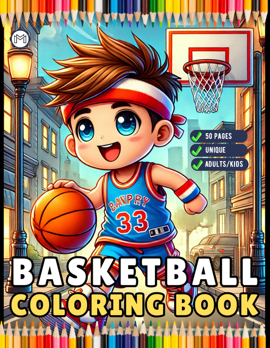 50 Pages Basketball Coloring Book Gift for Adults Kids Men Women Boys Girls Teens Youth Basketball Player Coloring Activity Book