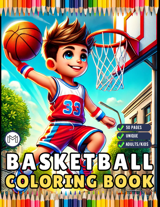 Basketball Coloring Book Gift for Adults Kids Men Women Boys Girls Teens Youth 50 Pages Basketball Player Coloring Activity Book