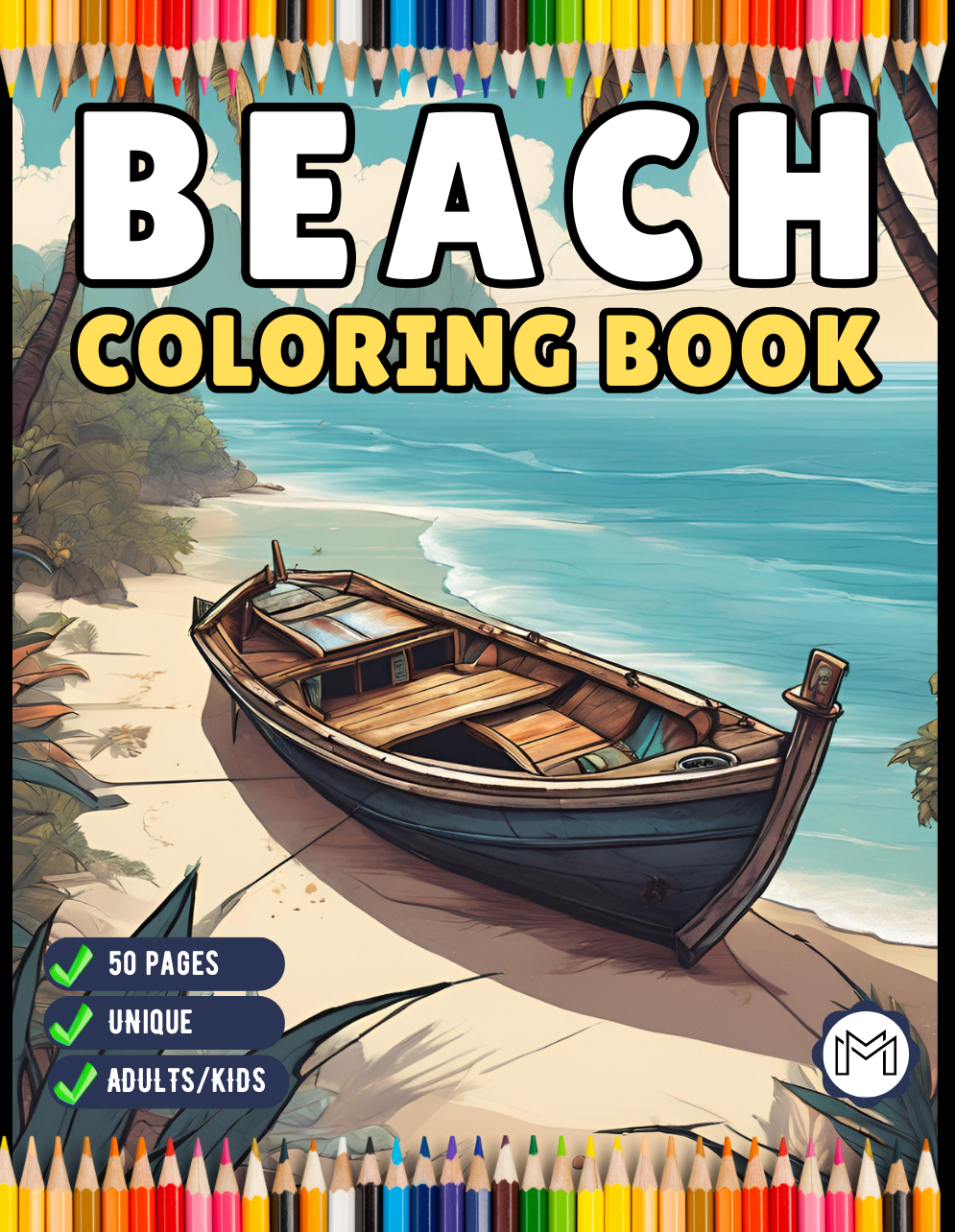 50 Pages Tropical Beach Homes Coloring Book Birthday Holiday Gift for Adults Men Women Kids Boys Girls Teens Beach Life Coloring Activity