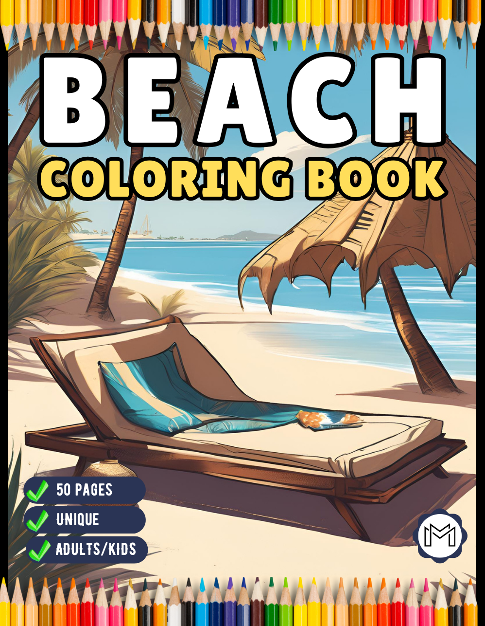 50 Pages Tropical Beach Homes Coloring Book Birthday Holiday Gift for Adults Men Women Kids Boys Girls Teens Vacation Beach Theme Relaxation