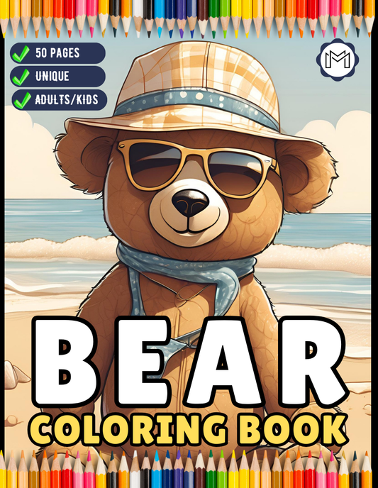 50 Pages Cute Teddy Bear Coloring Book Gift for Adults Kids Men Women Boys Girls Teens Funny Teddy Bear Coloring Activity Book for Students