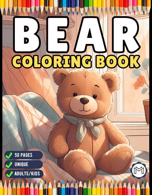 50 Pages Cute Teddy Bear Coloring Book Gift for Adults Kids Men Women Boys Girls Teens Funny Teddy Bear Coloring Activity Book for Students