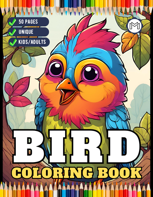 50 Pages Funny Bird Coloring Book Gift for Adults Kids Men Women Boys Girls Children Seniors Cute Exotic Tropical Bird Easy Coloring Book