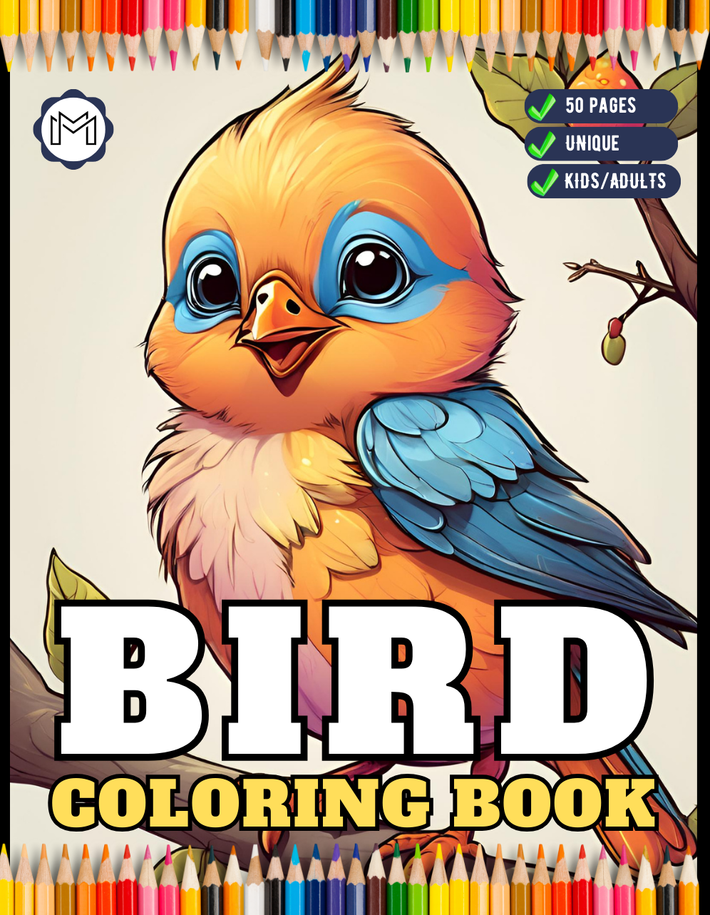 Funny Bird Coloring Book Gift for Adults Kids Men Women Boys Girls Children Seniors 50 Pages Bird Animal Lover Pet Owner Coloring Sheets