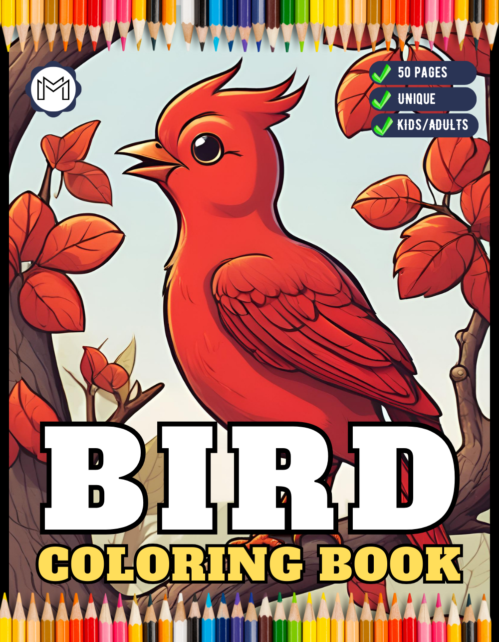 Funny Bird Coloring Book Gift for Adults Kids Men Women Boys Girls Children Seniors 50 Pages Bird Animal Lover Pet Owner Coloring Sheets