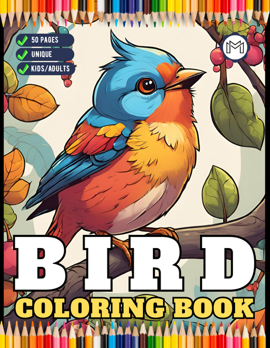 50 Pages Funny Bird Coloring Book Gift for Adults Kids Men Women Boys Girls Children Seniors Cute Exotic Tropical Bird Easy Coloring Book