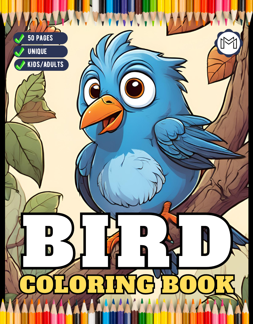 50 Pages Funny Bird Coloring Book Gift for Adults Kids Men Women Boys Girls Children Seniors Cute Exotic Tropical Bird Easy Coloring Book