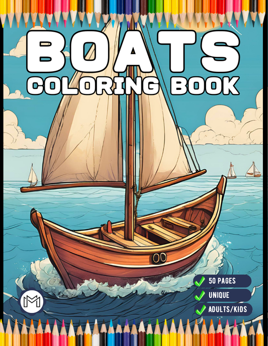 Fishing Boat Coloring Book Gift for Adults Kids Men Women Boys Girls Teens Youth 50 Pages Bold and Easy Motor Boat Coloring Sheets