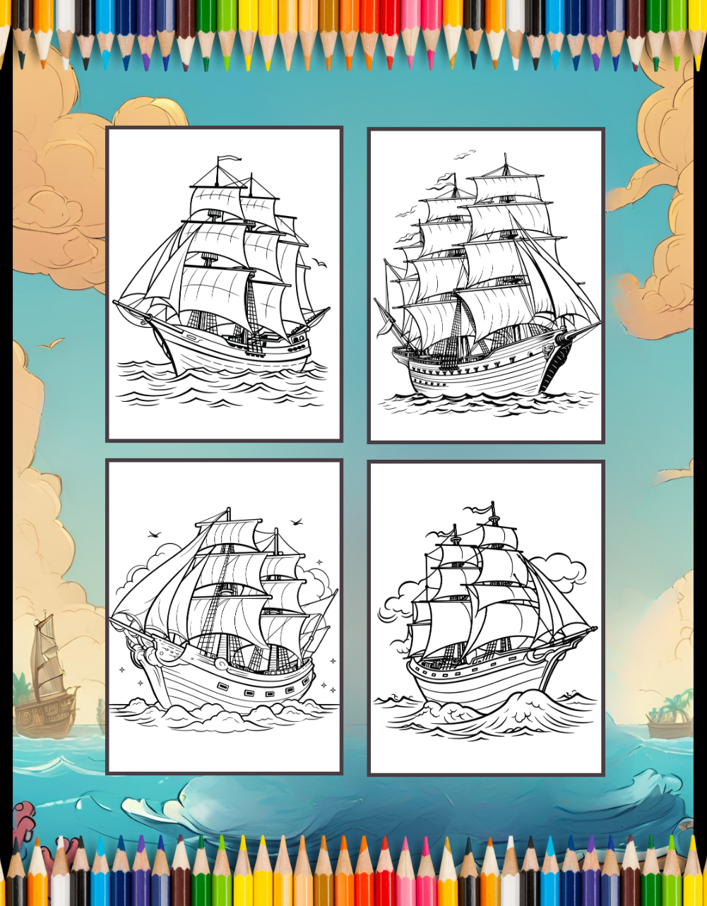 50 Pages Pirate Ship Boat Coloring Book Gift for Adults Kids Men Women Boys Girls Teens Youth Boat Fishing Sailboat Boat Lover Coloring