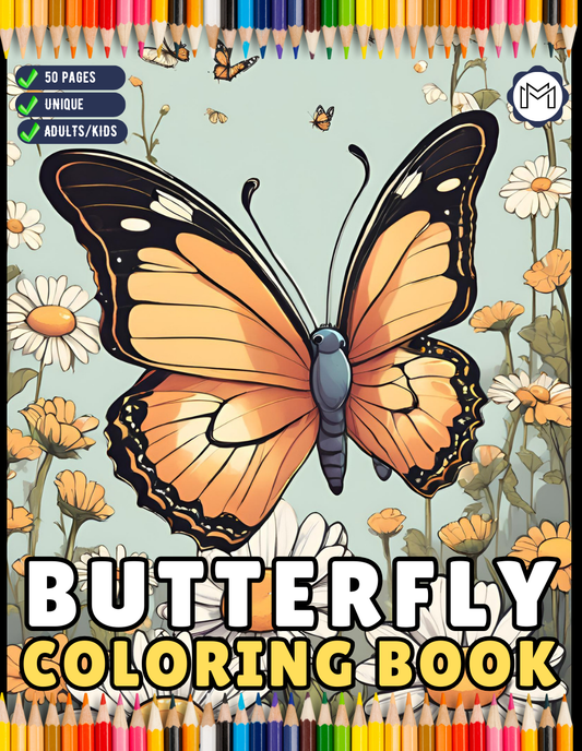 50 Pages Cute Butterfly and Flower Coloring Book Holiday Birthday Gift Present for Adults Kids Men Women Boys Girls Teens Butterfly Lover