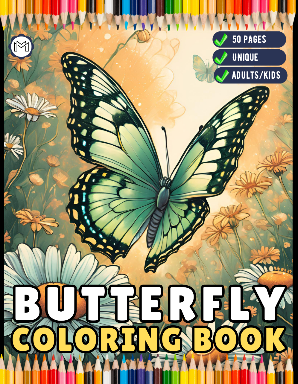 Cute Butterfly and Flower Coloring Book Holiday Birthday Gift Present for Adults Kids Men Women Boys Girls Teens 50 Pages Butterfly Lover