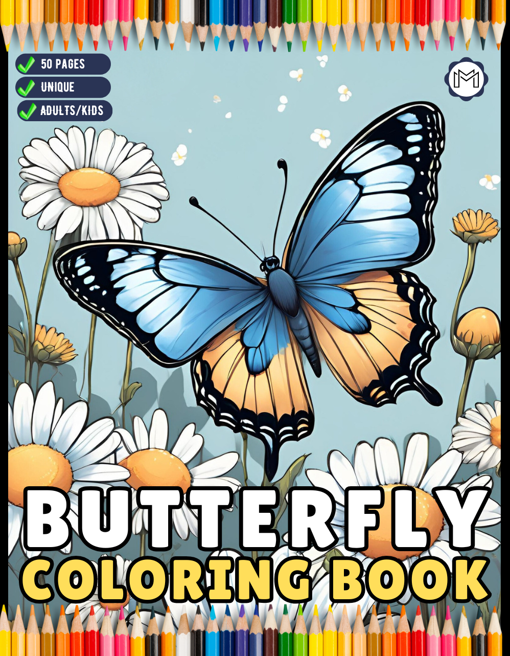 Cute Butterfly and Flower Coloring Book Holiday Birthday Gift Present for Adults Kids Men Women Boys Girls Teens 50 Pages Butterfly Lover