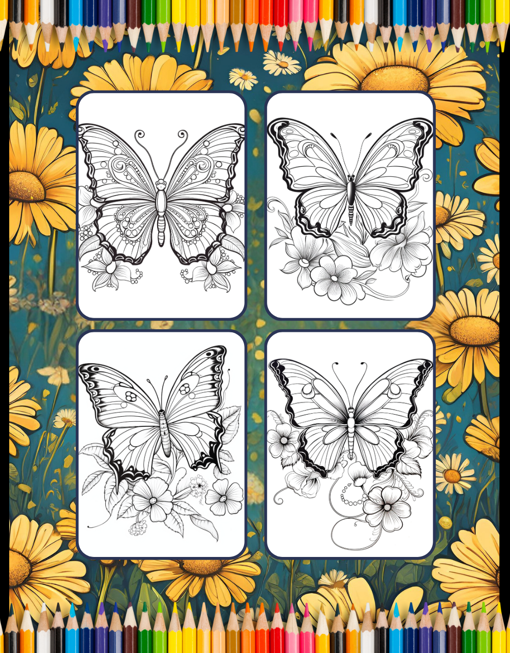 50 Pages Cute Butterfly and Flower Coloring Book Holiday Birthday Gift Present for Adults Kids Men Women Boys Girls Teens Bold and Easy