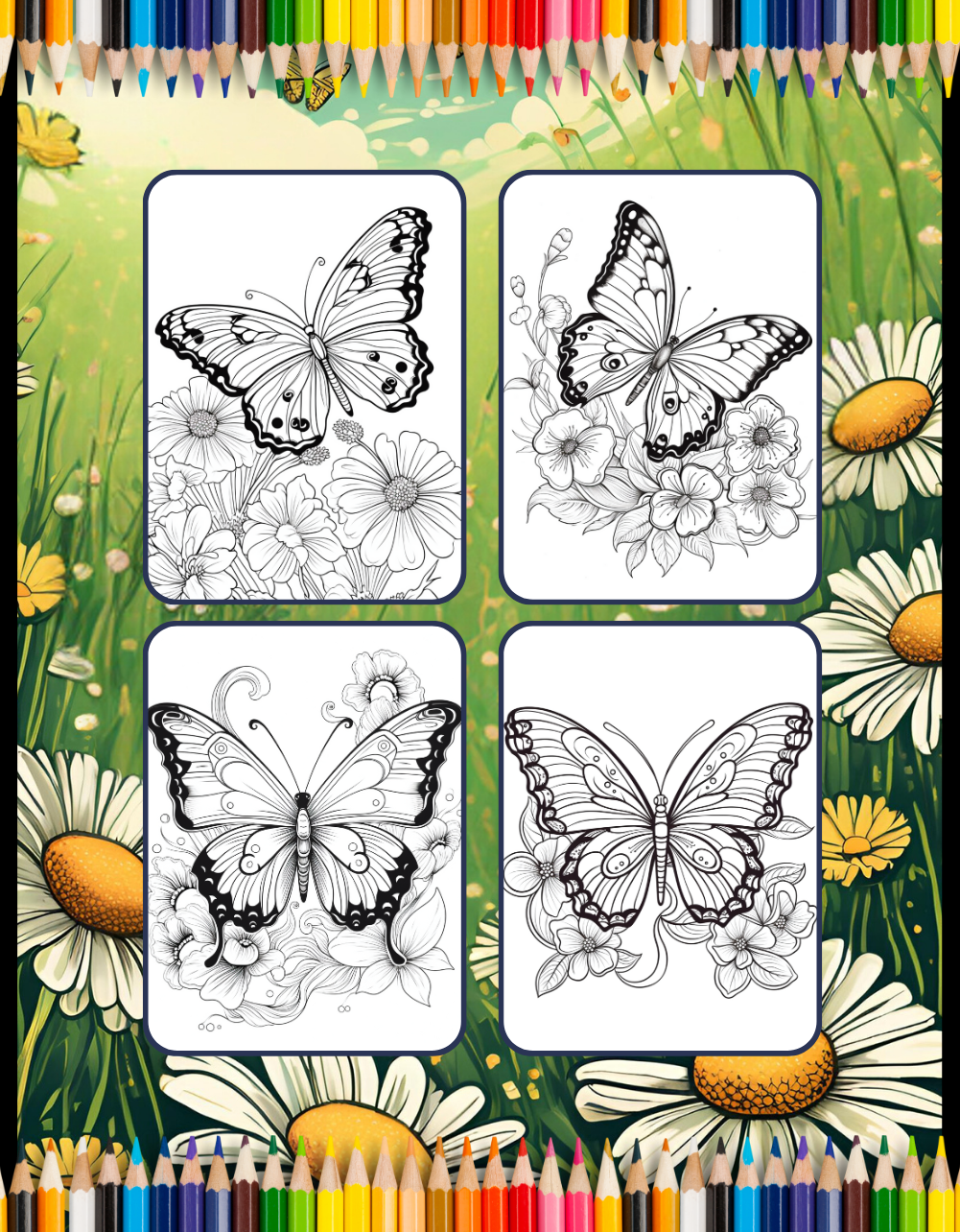 50 Pages Cute Butterfly and Flower Coloring Book Holiday Birthday Gift Present for Adults Kids Men Women Boys Girls Teens Butterfly Lover