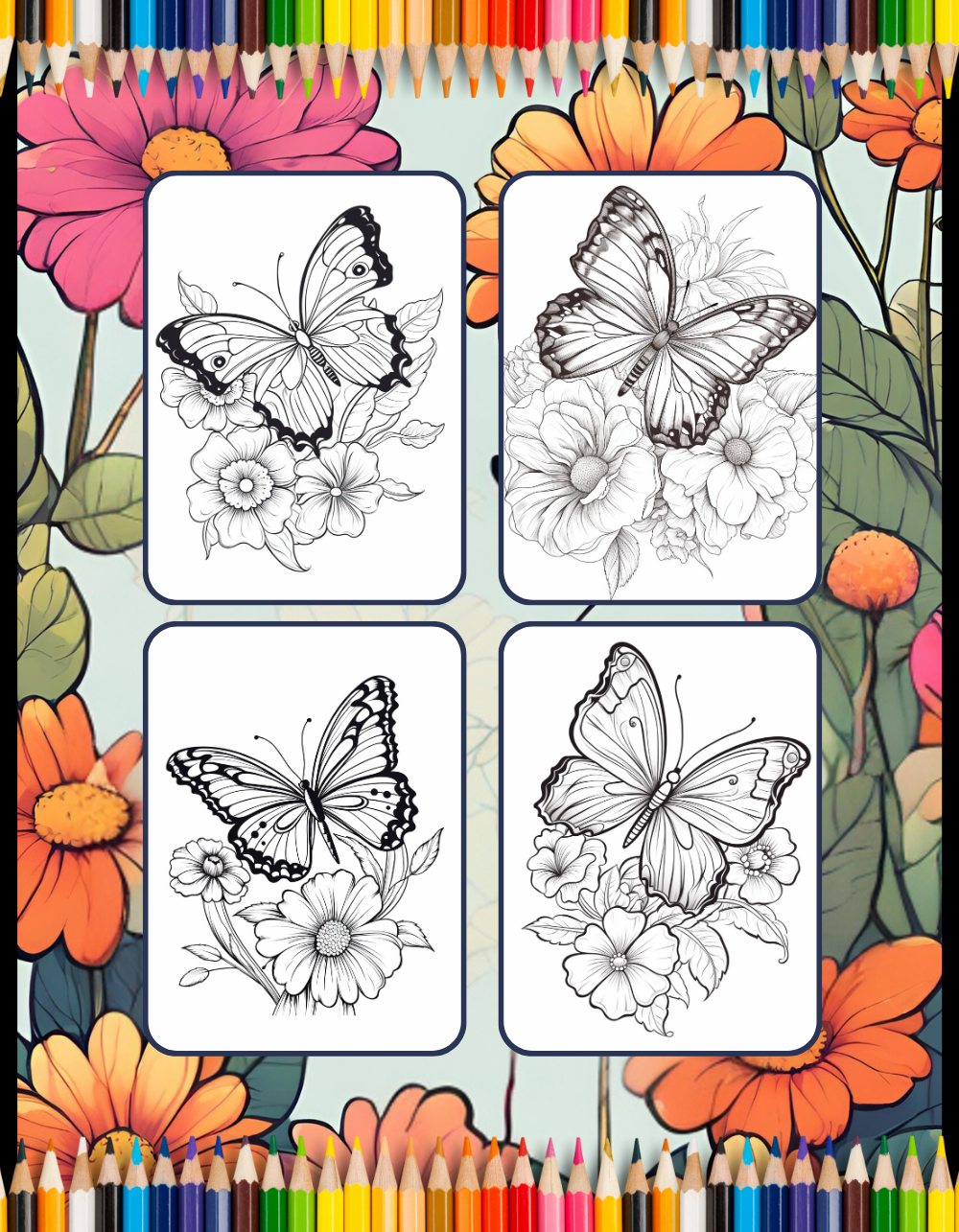 Cute Butterfly and Flower Coloring Book Holiday Birthday Gift Present for Adults Kids Men Women Boys Girls Teens 50 Pages Butterfly Floral