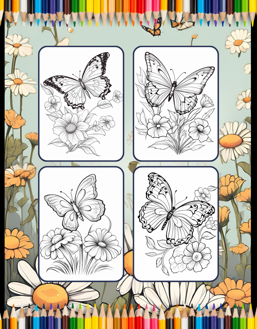 50 Pages Cute Butterfly and Flower Coloring Book Holiday Birthday Gift Present for Adults Kids Men Women Boys Girls Teens Butterfly Lover