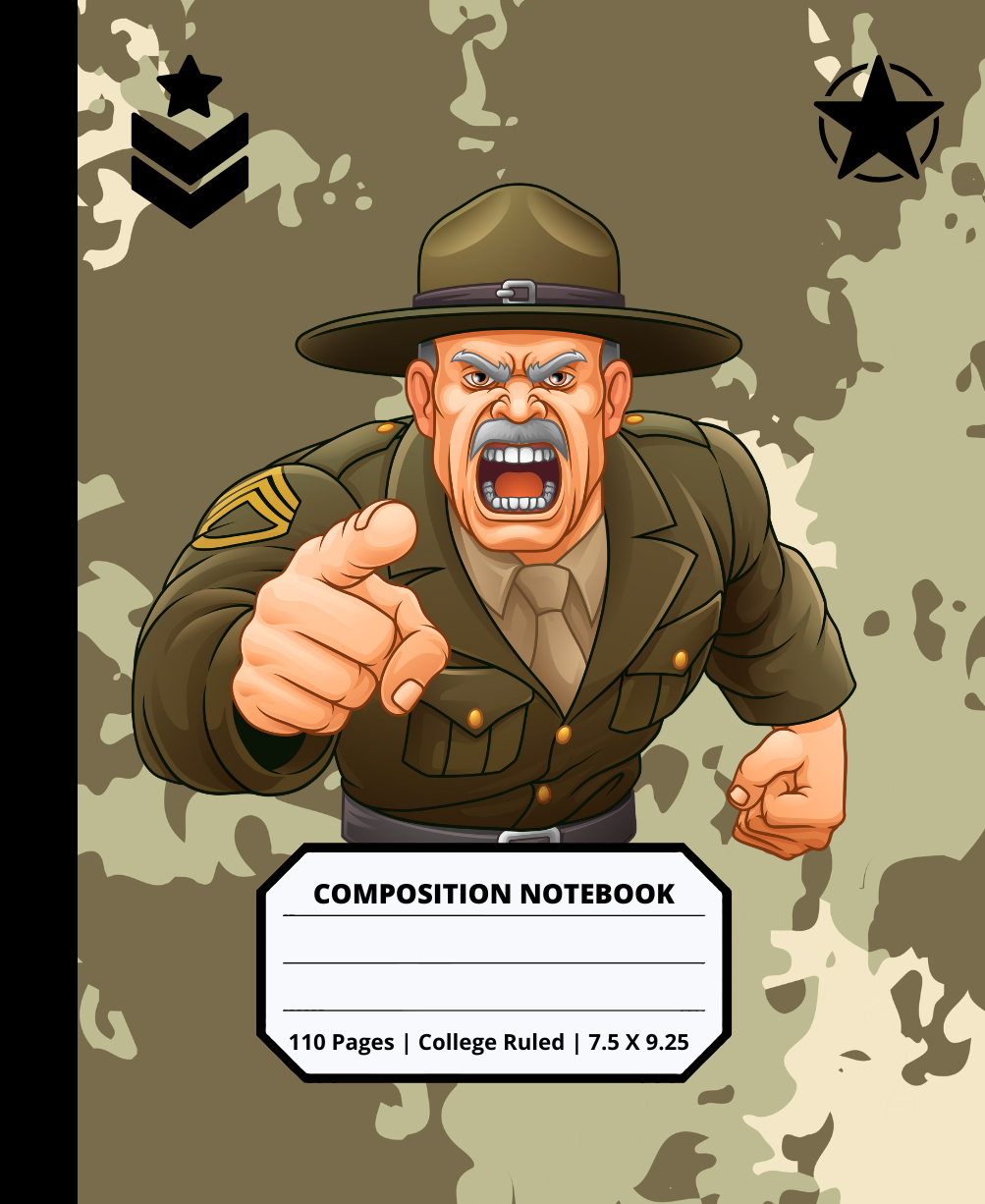 Military Army Design Composition Notebook for Adults Kids Boys Girls Teens 110 Pages College Ruled 7.5 x 9.25 Lined Paper Composition Book