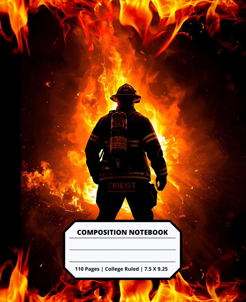 Firefighter Composition Notebook for Adults Kids Boys Girls Teens 110 Pages College Ruled 7.5 x 9.25 Lined Paper Composition Book