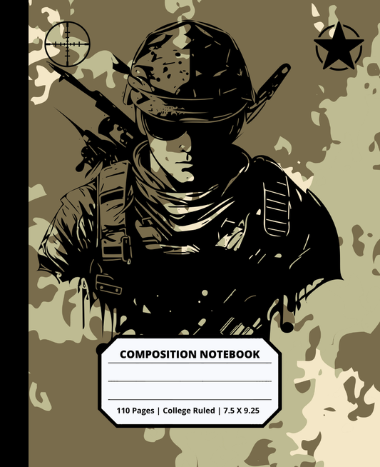 Military Army Design Composition Notebook for Adults Kids Boys Girls Teens 110 Pages College Ruled 7.5 x 9.25 Lined Paper Composition Book