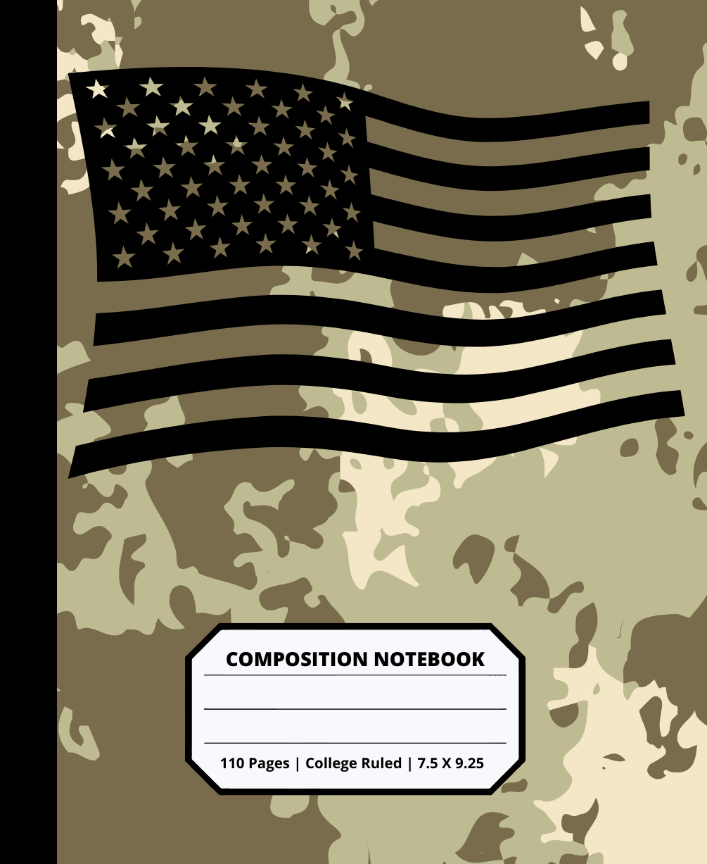 Military Army Design Composition Notebook for Adults Kids Boys Girls Teens 110 Pages College Ruled 7.5 x 9.25 Lined Paper Composition Book
