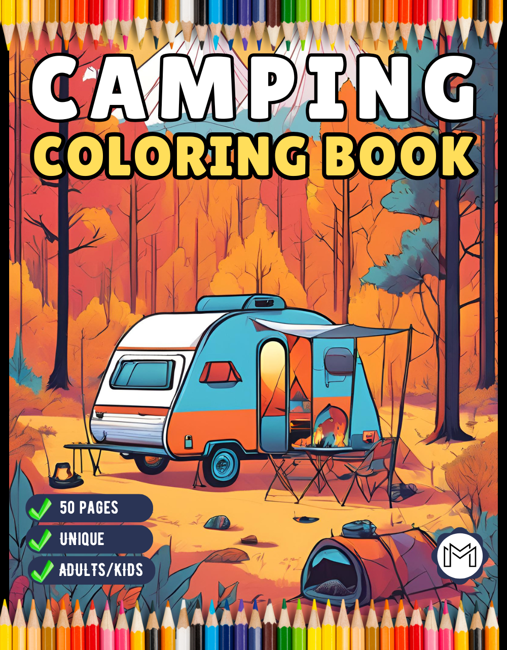 50 Pages Camping Coloring Book Gift for Adults Kids Ages Men Women Boys Girls Teens Youth Holiday Birthday Present Nature Coloring Sheets