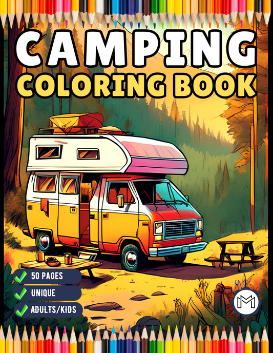 Summer Camp Campfire Landscape Coloring Book 50 Pages Camping Coloring Book Gift for Adults Kids Ages Men Women Boys Girls Teens Youth