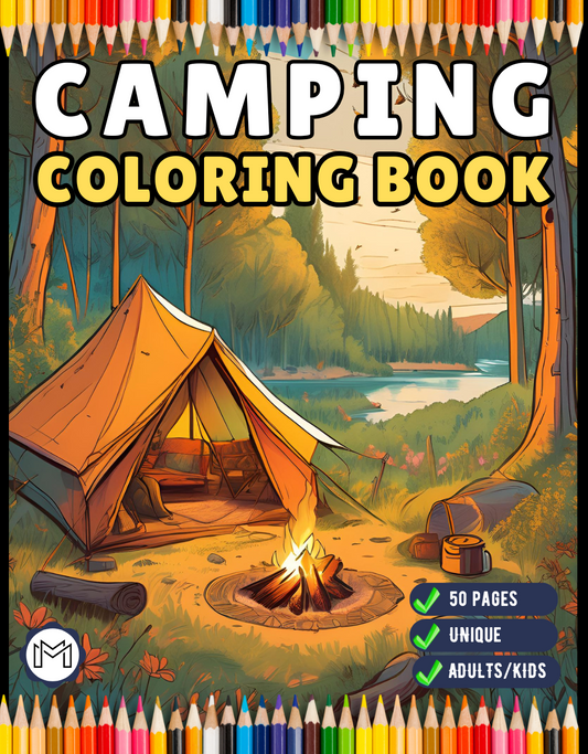 Camping Coloring Book Gift for Adults Kids Ages Men Women Boys Girls Teens Youth 50 Pages Holiday Birthday Present Fun Nature Coloring Sheet