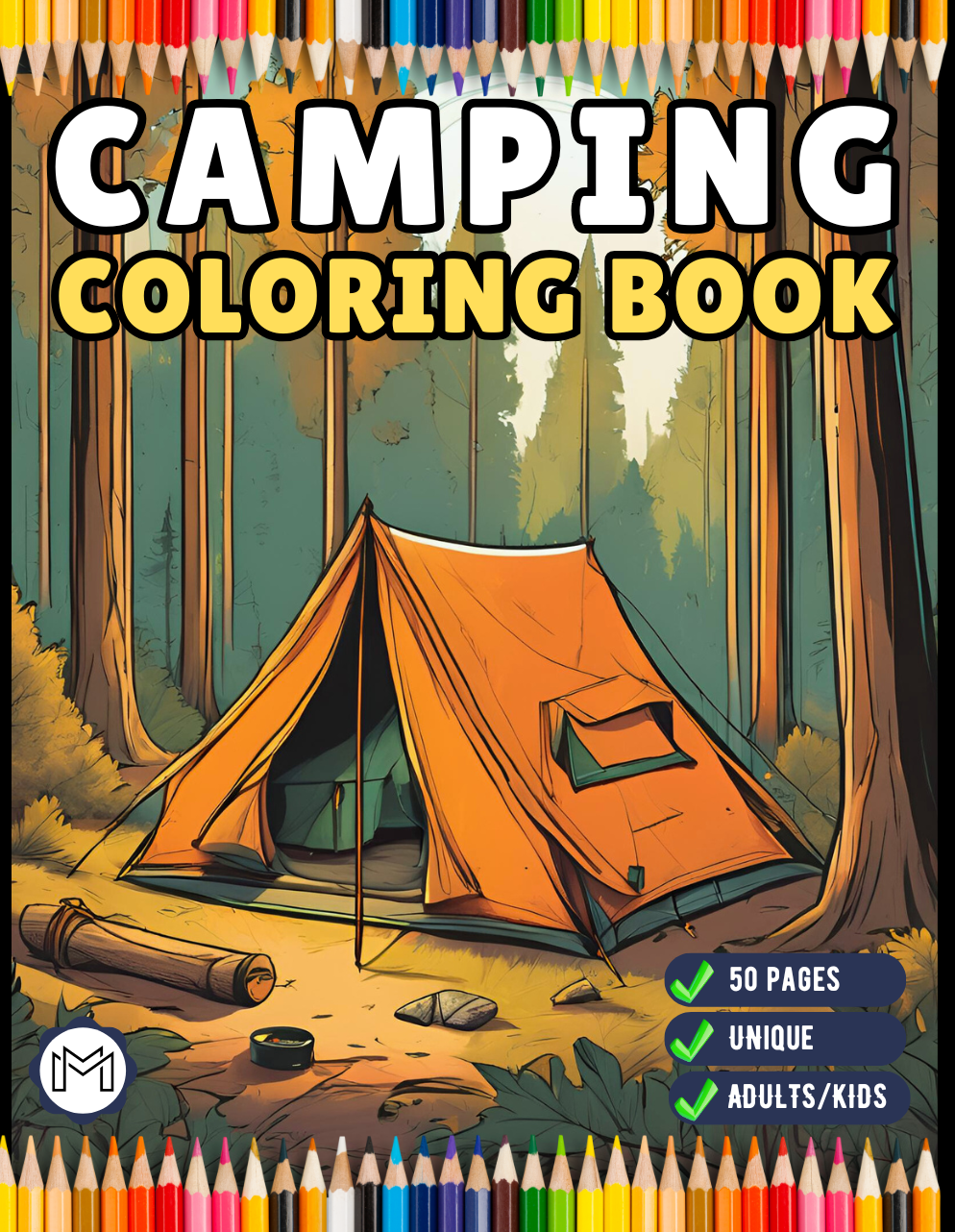 50 Pages Camping Coloring Book Gift for Adults Kids Ages Men Women Boys Girls Teens Youth Holiday Birthday Present Camping Coloring Sheet